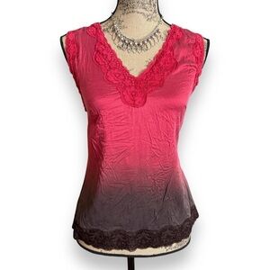 Le Château Silk Tank Top With Lace Trim Size L